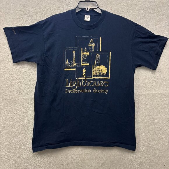 VTG LightHouse Preservation Society Shirt Mens XL Made in USA Blue Graphic Cozy - Picture 1 of 6